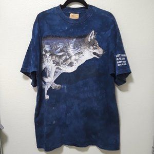 The Mountain Wolf Tie-dye Blue T-shirt Running Wolves Nature Souvenir XXL